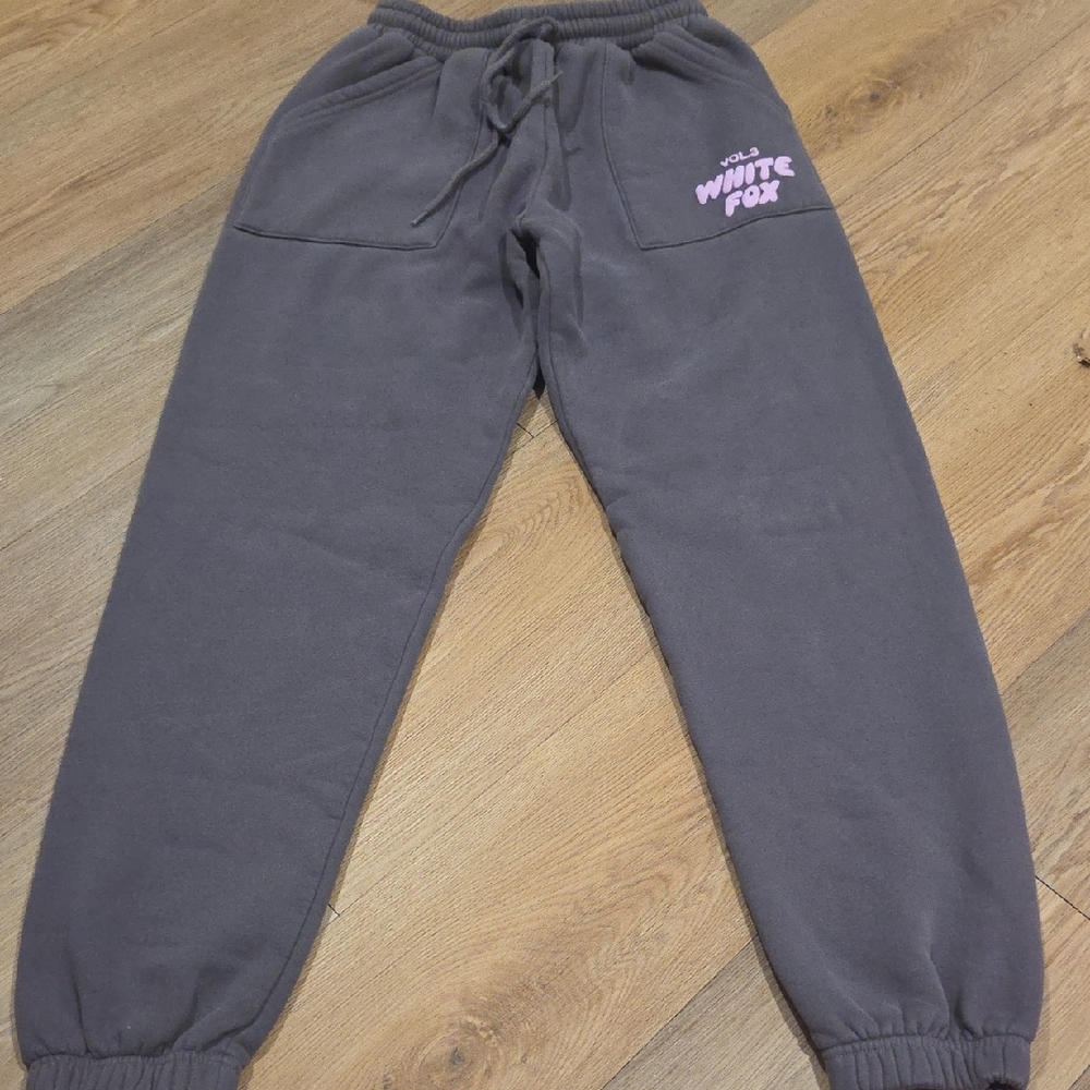 White Fox Boutique Charcoal Joggers with Pink Logo